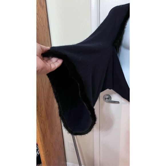 JOCELYN BLUE ANGORA RABBIT FUR TRIM SWEATER SHAWL CAPE  SCARF W/ SLEEVES SIZE M - Picture 7 of 15